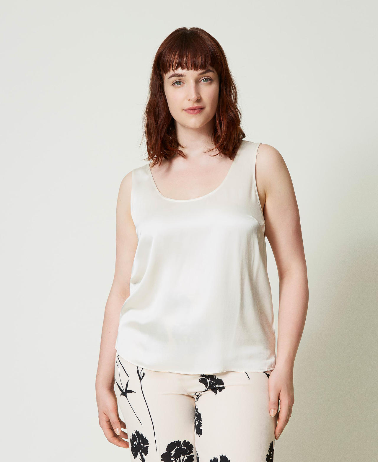 Top con spalline larghe in raso Bianco Neve Donna 241TP2504_00282_02