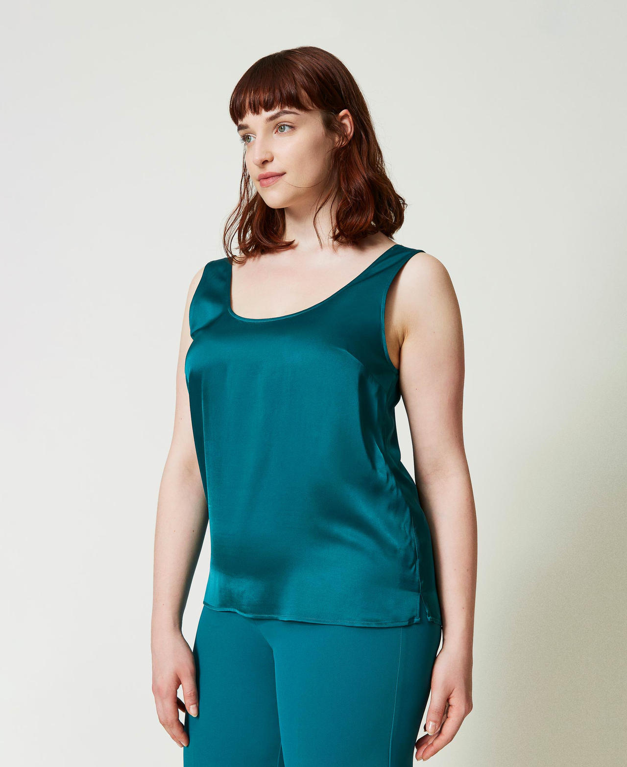 Satin top with wide shoulder straps Mineral Green Pale Blue Woman 241TP2504-02