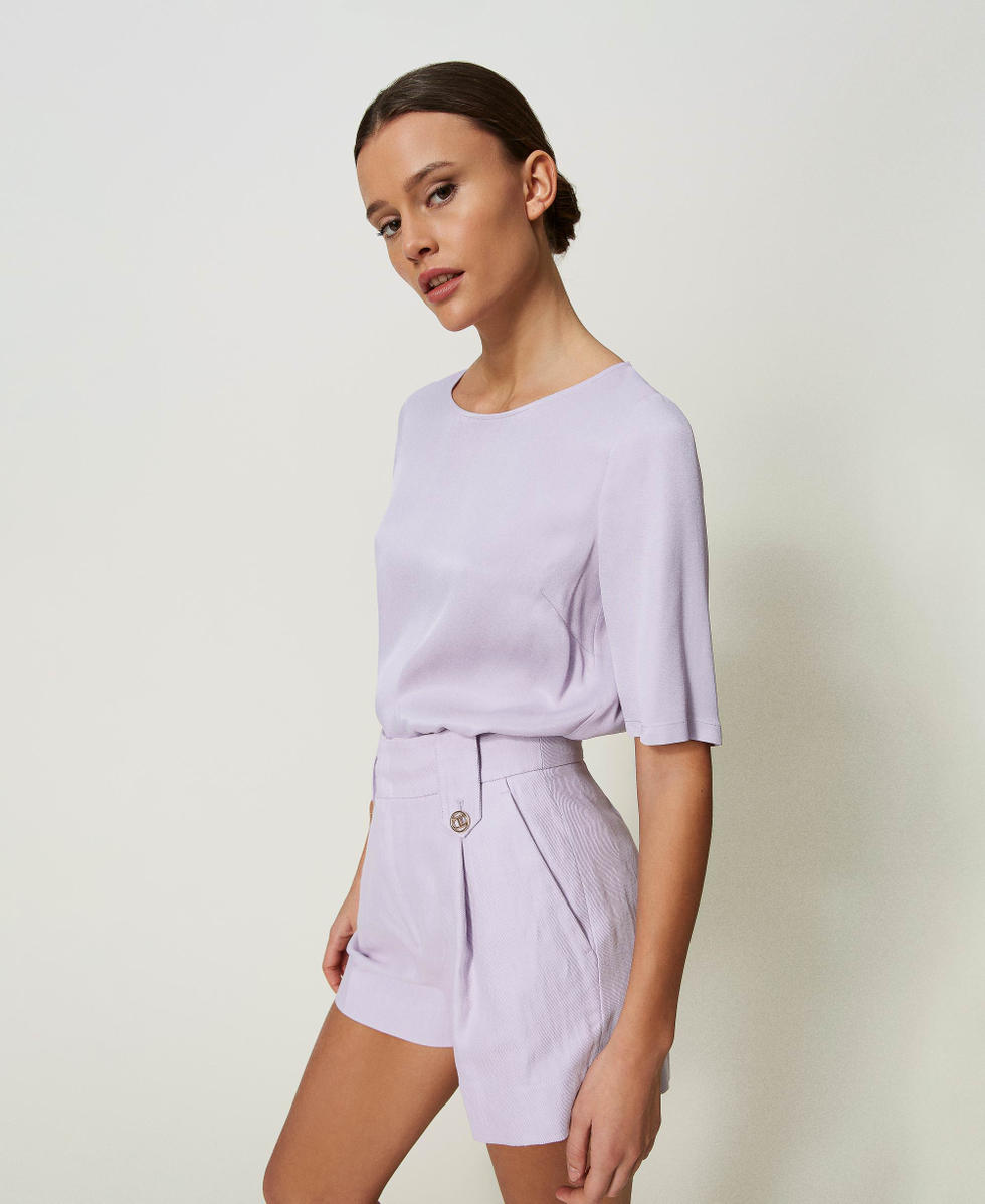 Satin blouse with slits Bellflower Lilac Woman 241TP2505_00692_02