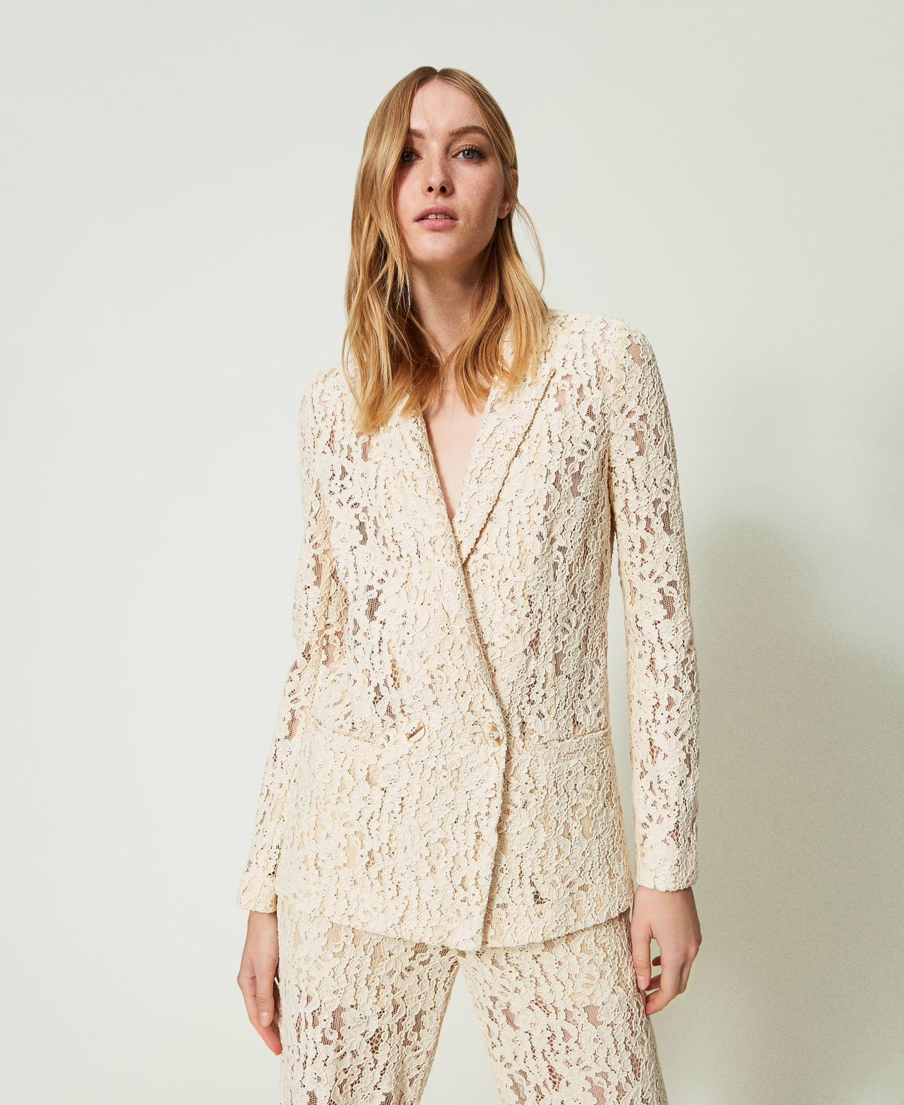 Giacca blazer in pizzo macrame Donna Bianco TWINSET Milano
