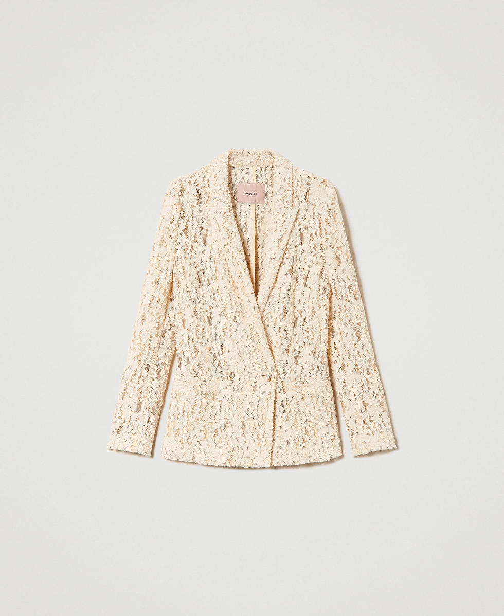 Blazer en dentelle macram&eacute; Ivoire Femme 241TP2512_00018_S0