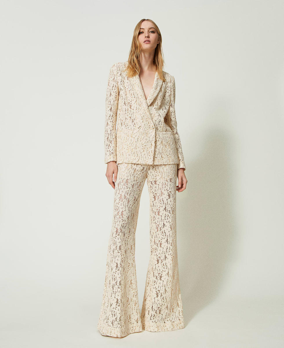 Macram&eacute; lace flared trousers Ivory Woman 241TP2513_00018_02