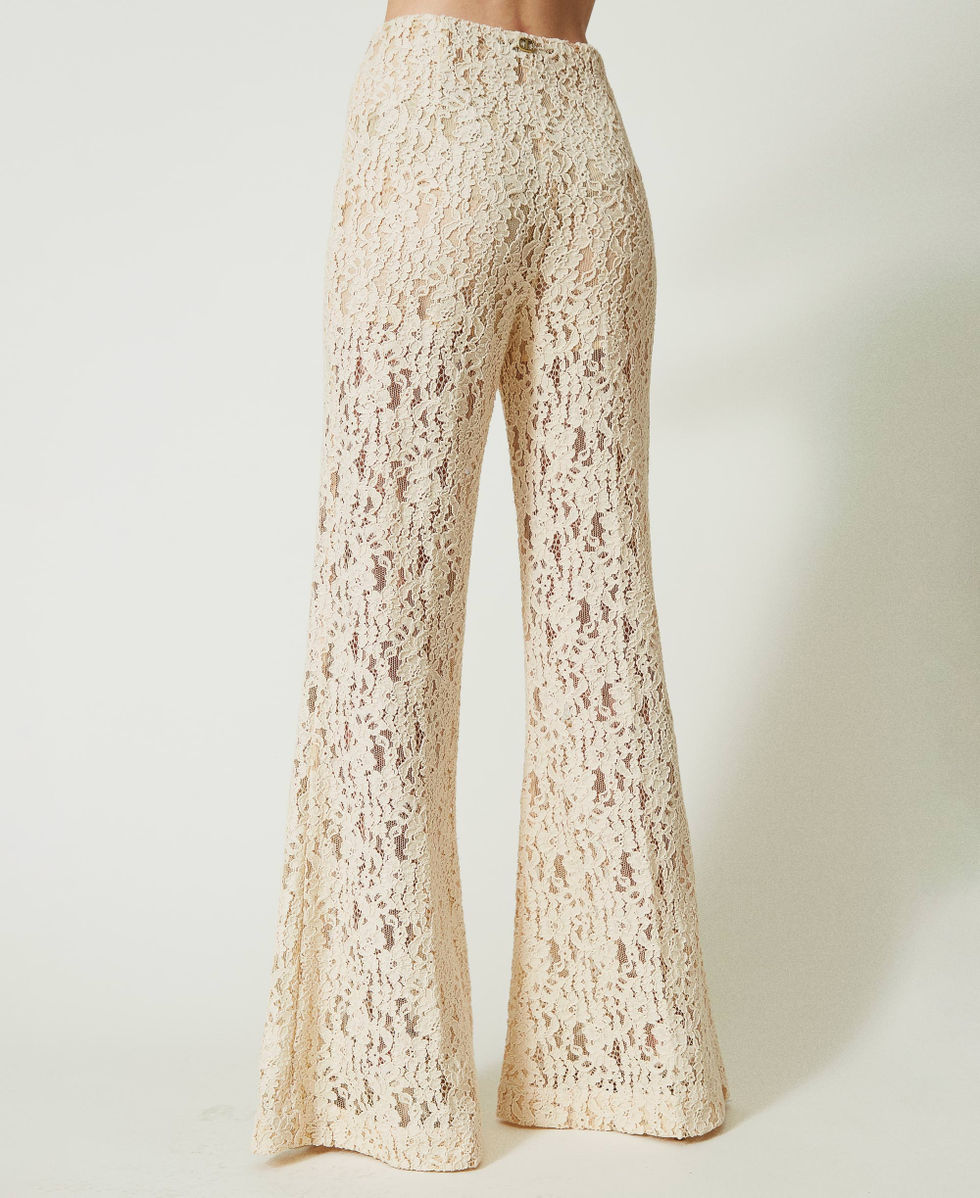 Macram&eacute; lace flared trousers Ivory Woman 241TP2513_00018_03
