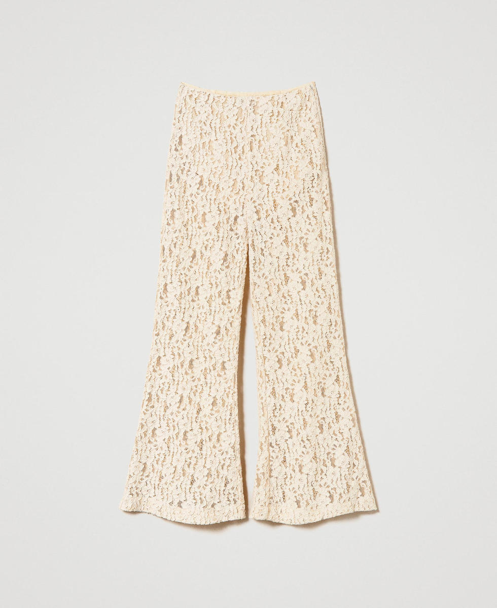 Macramé lace flared trousers Woman, White