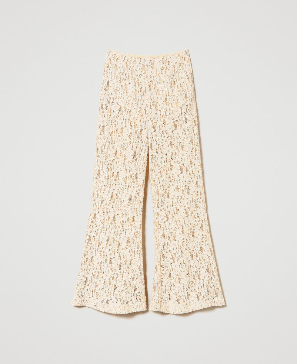 Macram&eacute; lace flared trousers Ivory Woman 241TP2513_00018_S0