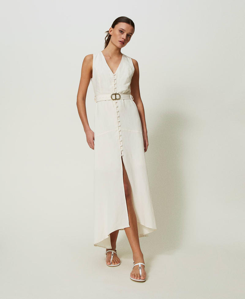 Long linen blend dress Ivory Woman 241TP2520-01