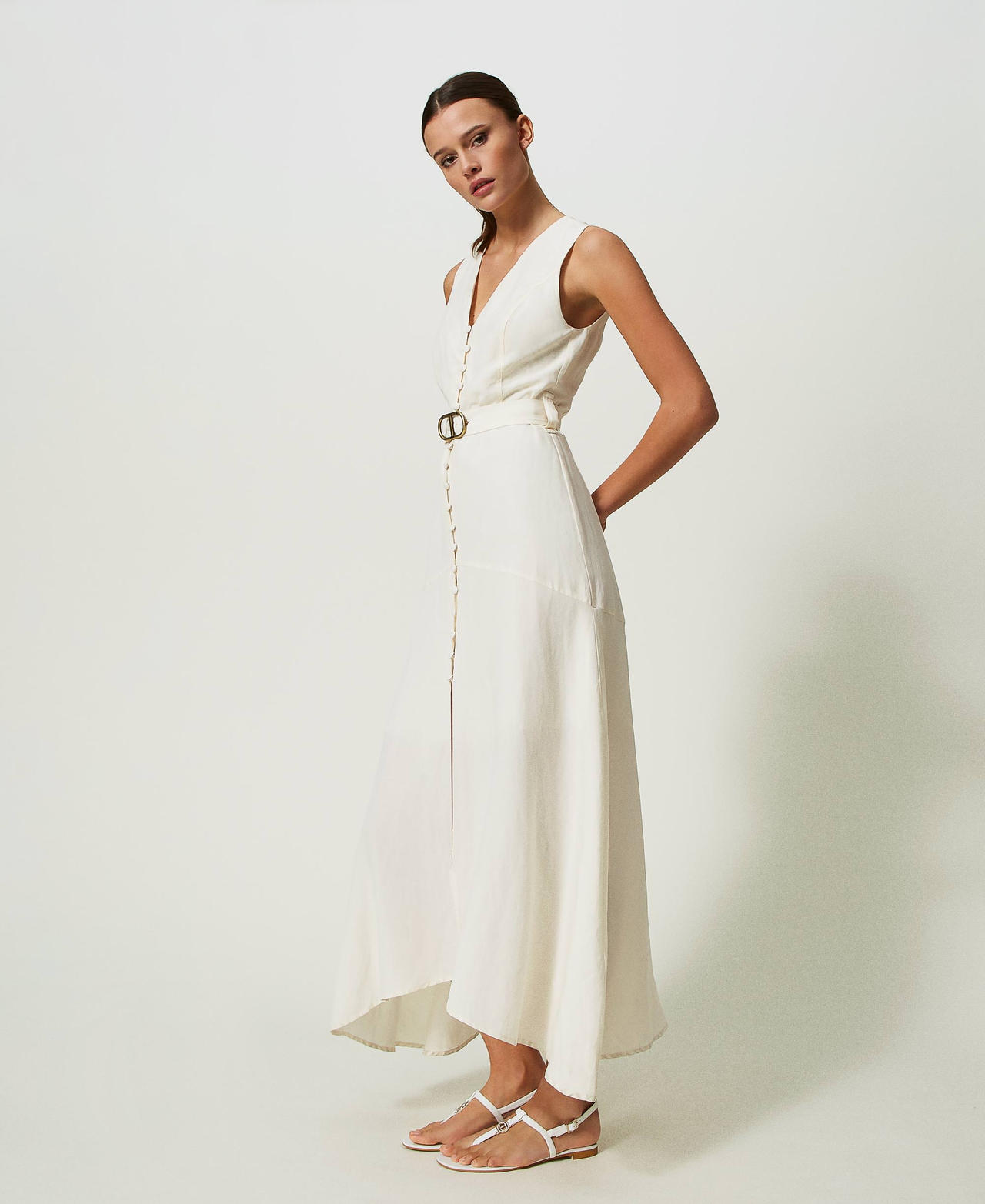 Long linen blend dress