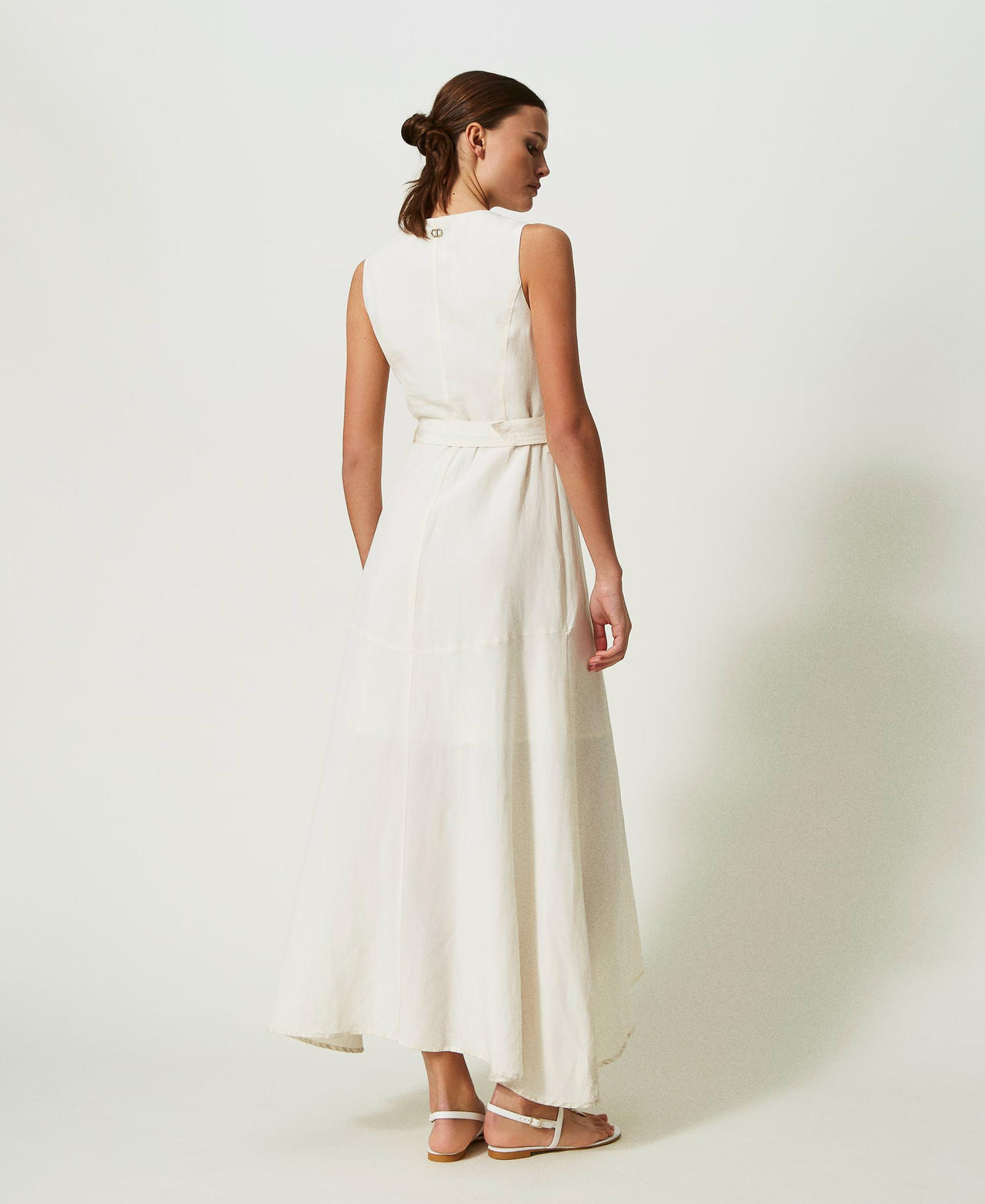 Long linen blend dress Ivory Woman 241TP2520-03