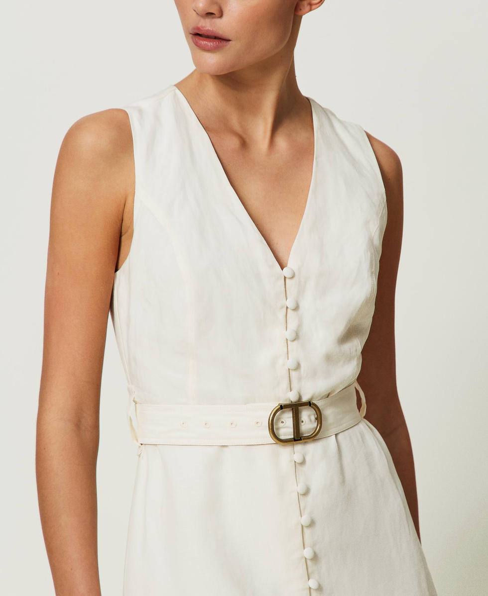 Long linen blend dress Woman, White | TWINSET Milano
