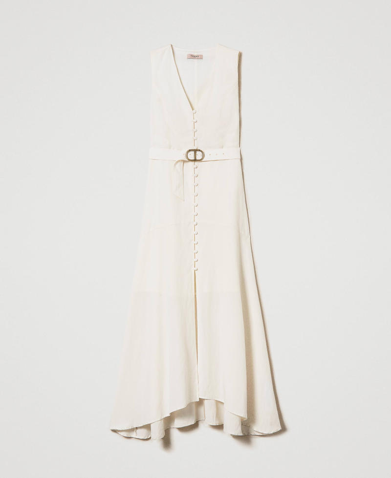 Long linen blend dress Bellflower Lilac Woman 241TP2520-0S