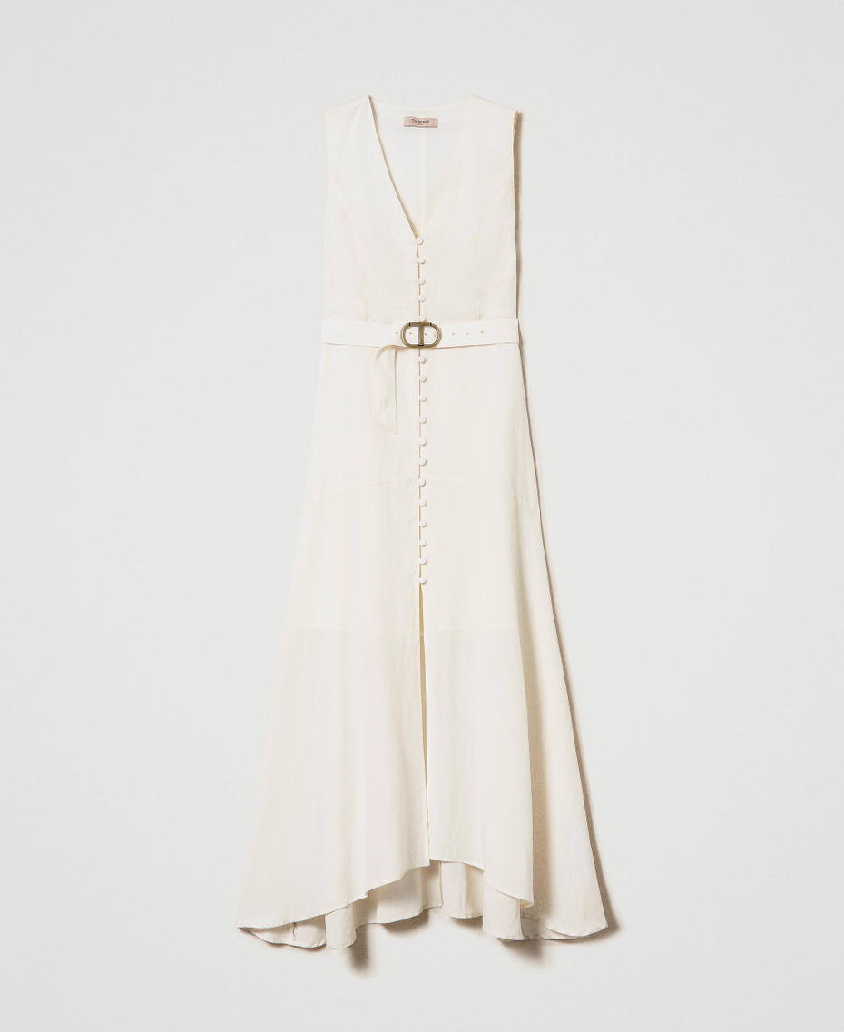 Long linen blend dress Ivory Woman 241TP2520-0S