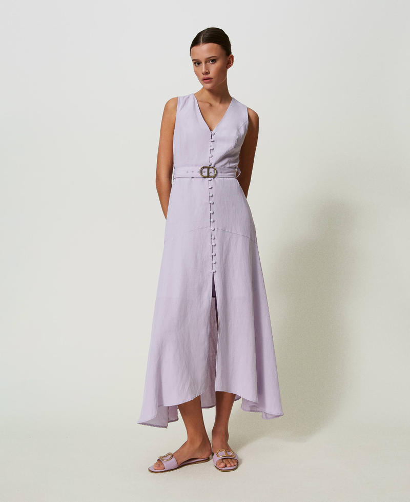 Long linen blend dress Ivory Woman 241TP2520-01