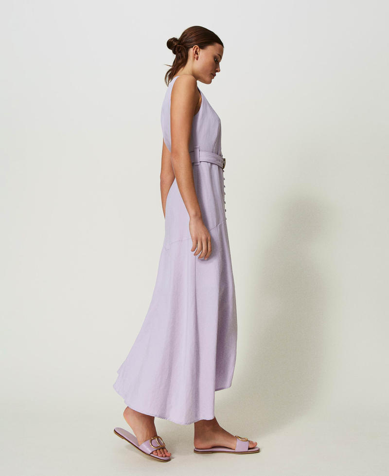 Long linen blend dress Bellflower Lilac Woman 241TP2520-02