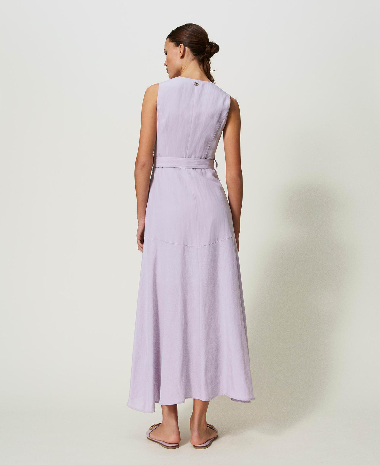 Long linen blend dress Bellflower Lilac Woman 241TP2520-03