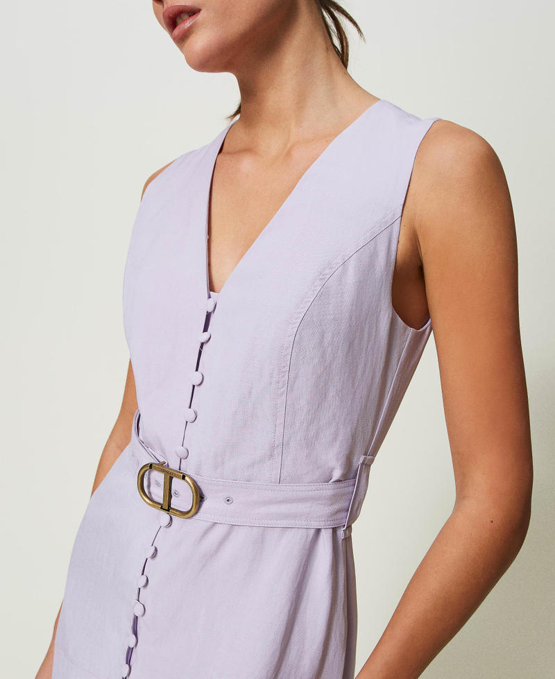 Maxikleid aus Leinenmischtuch Glockenblumenlila Frau 241TP2520_00692_04