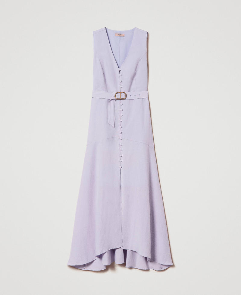 Maxikleid aus Leinenmischtuch Glockenblumenlila Frau 241TP2520_00692_S0