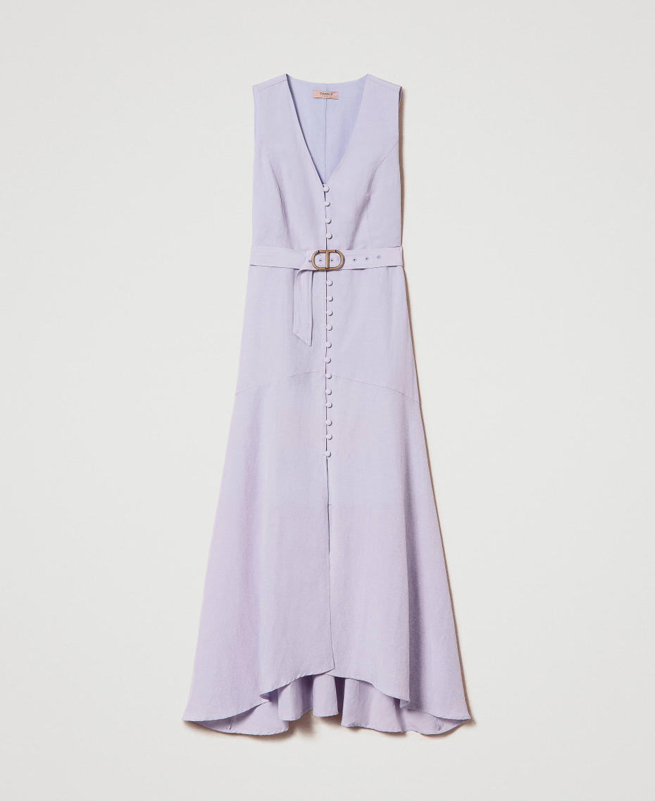 Maxikleid aus Leinenmischtuch Glockenblumenlila Frau 241TP2520_00692_S0