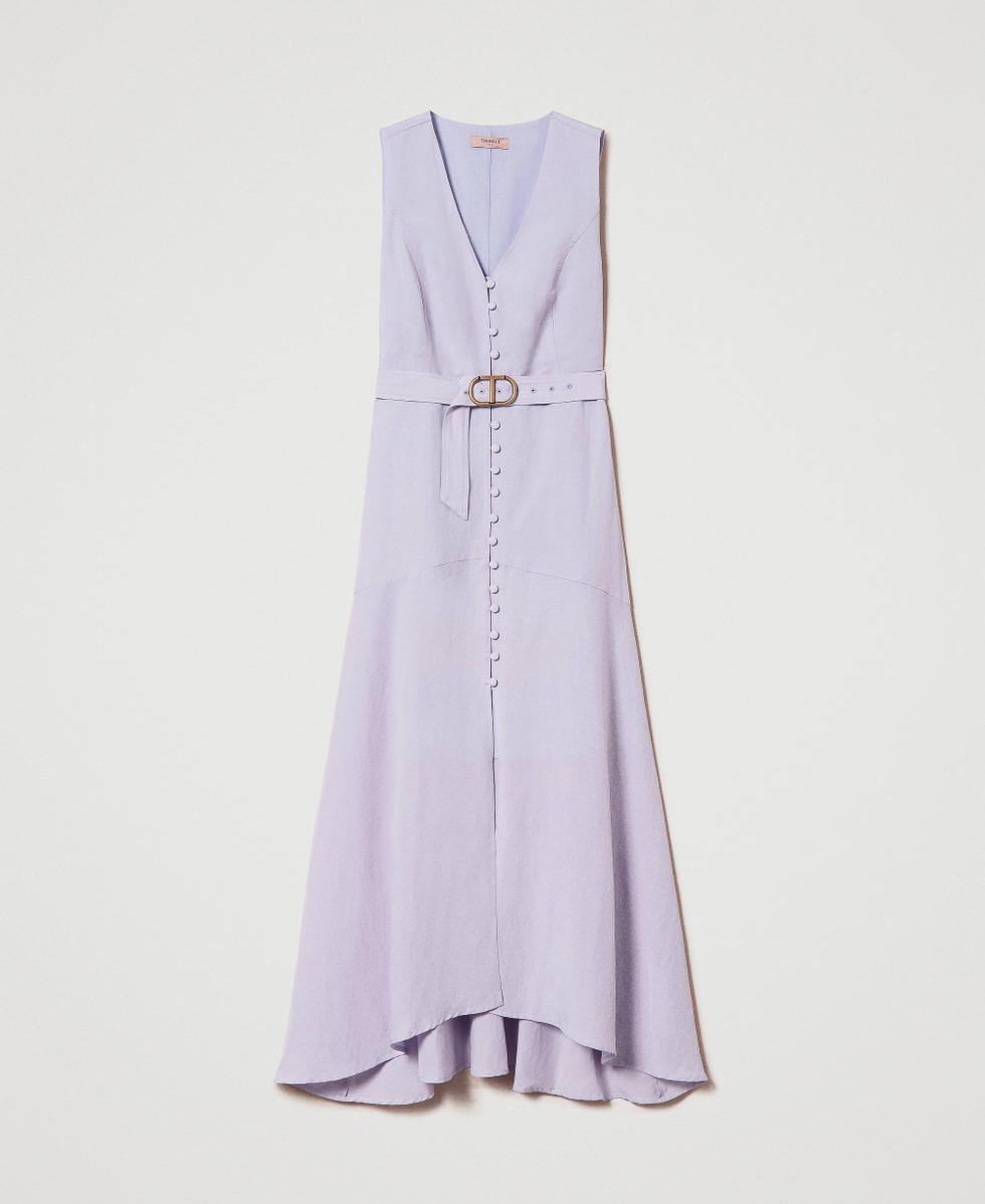Robe longue en toile de lin m&eacute;lang&eacute; Lilas Campanule Femme 241TP2520_00692_S0