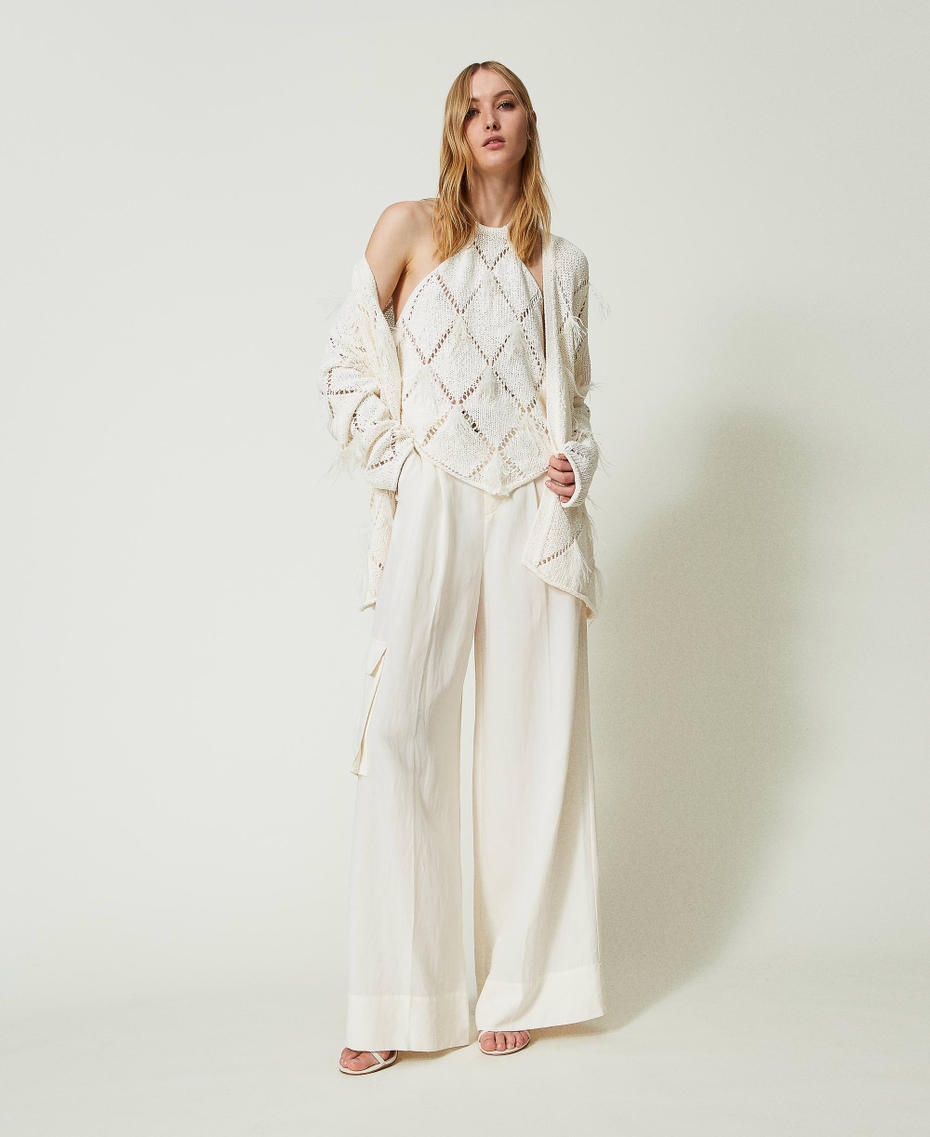 Wide leg linen blend trousers Ivory Woman 241TP2522_00018_01