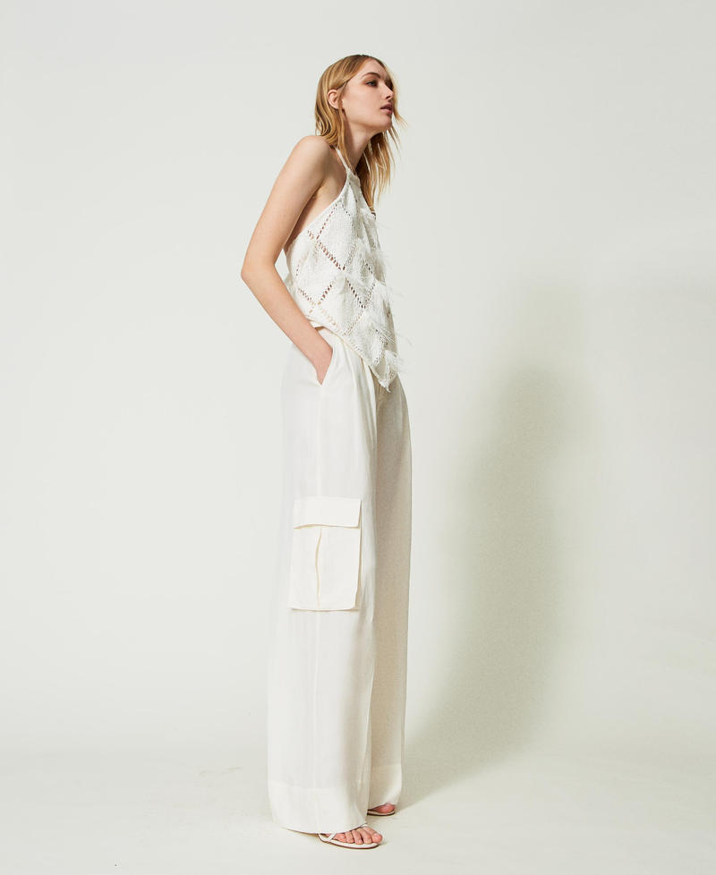 Wide leg linen blend trousers