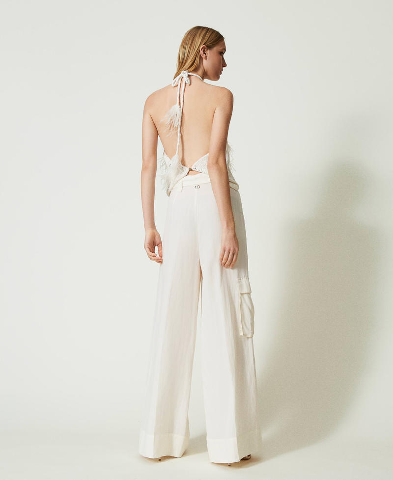 Wide leg linen blend trousers