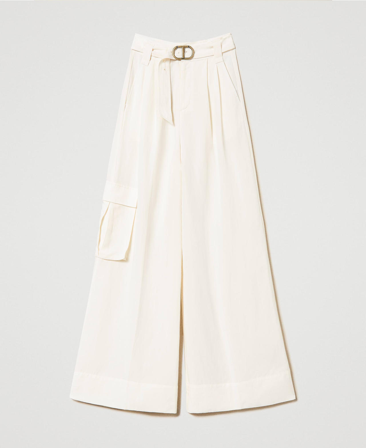 Wide leg linen blend trousers