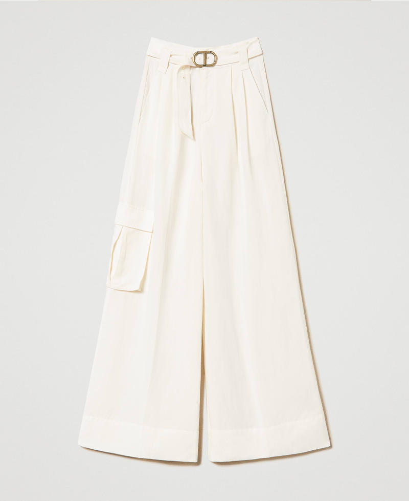 Wide leg linen blend trousers Ivory Woman 241TP2522-0S
