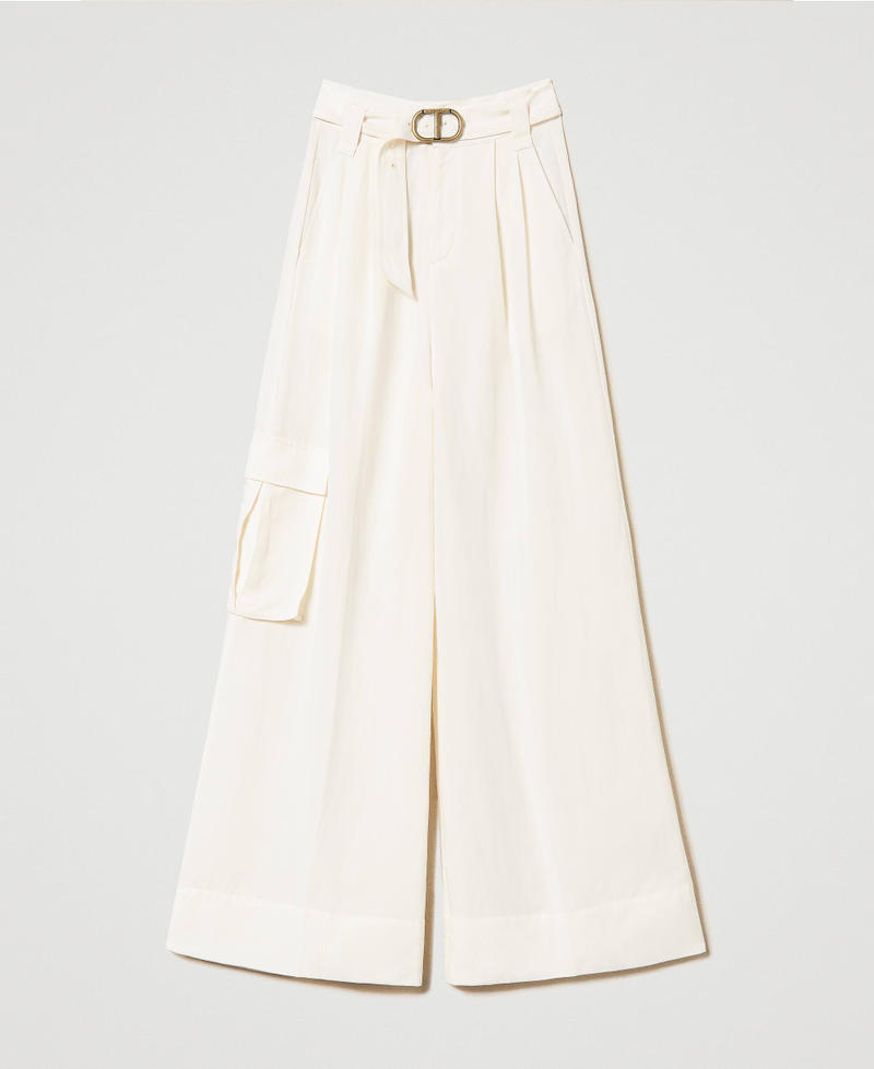 Wide leg linen blend trousers