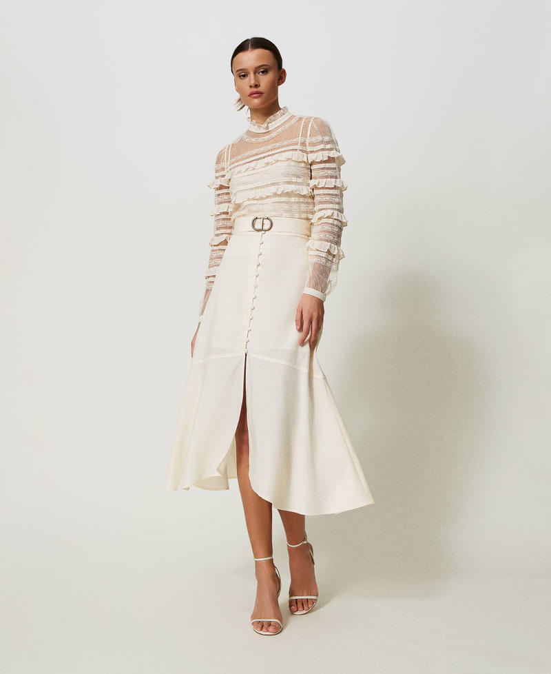 Long linen blend skirt Ivory Woman 241TP2523-01