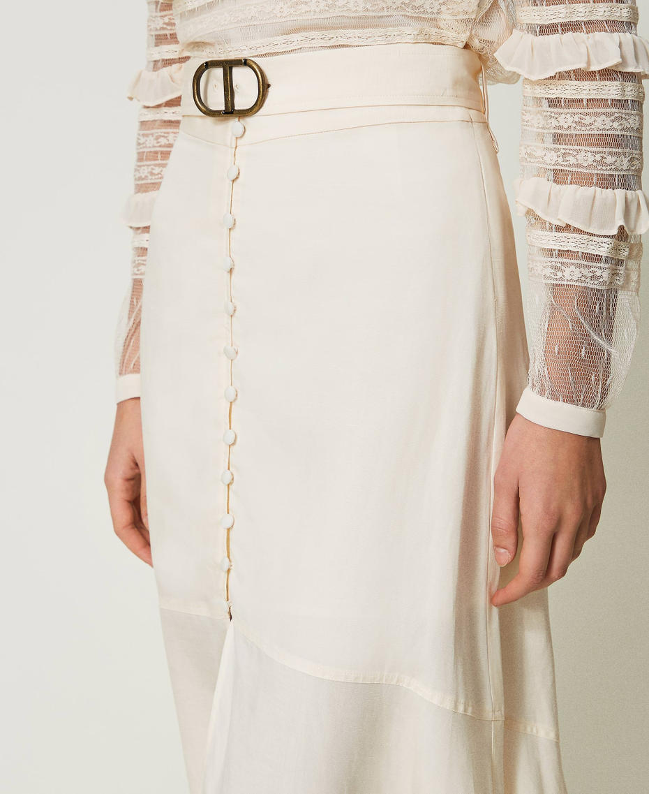 Long linen blend skirt Ivory Woman 241TP2523-04