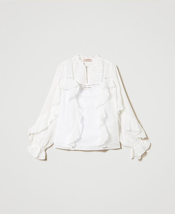 Blusa in rami&egrave; con pizzo