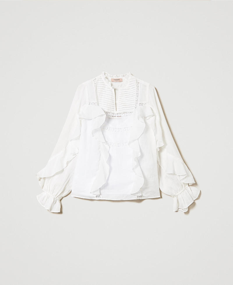 Блузка из рами с кружевом Белый Снег женщина 241TP2530-0S