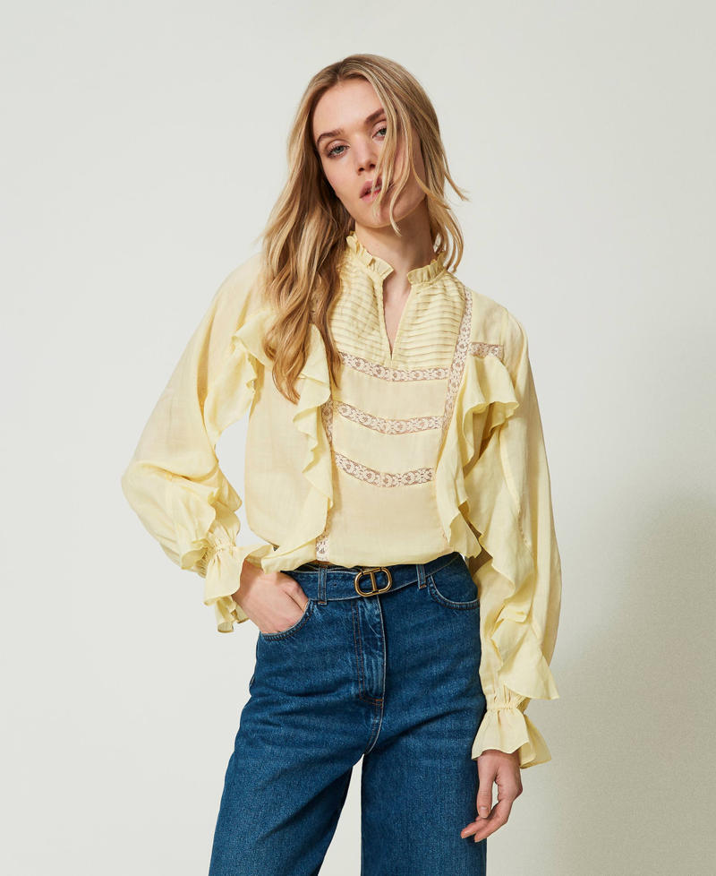 Ramie blouse with lace "Lemon Grass" Yellow Woman 241TP2530_11295_01