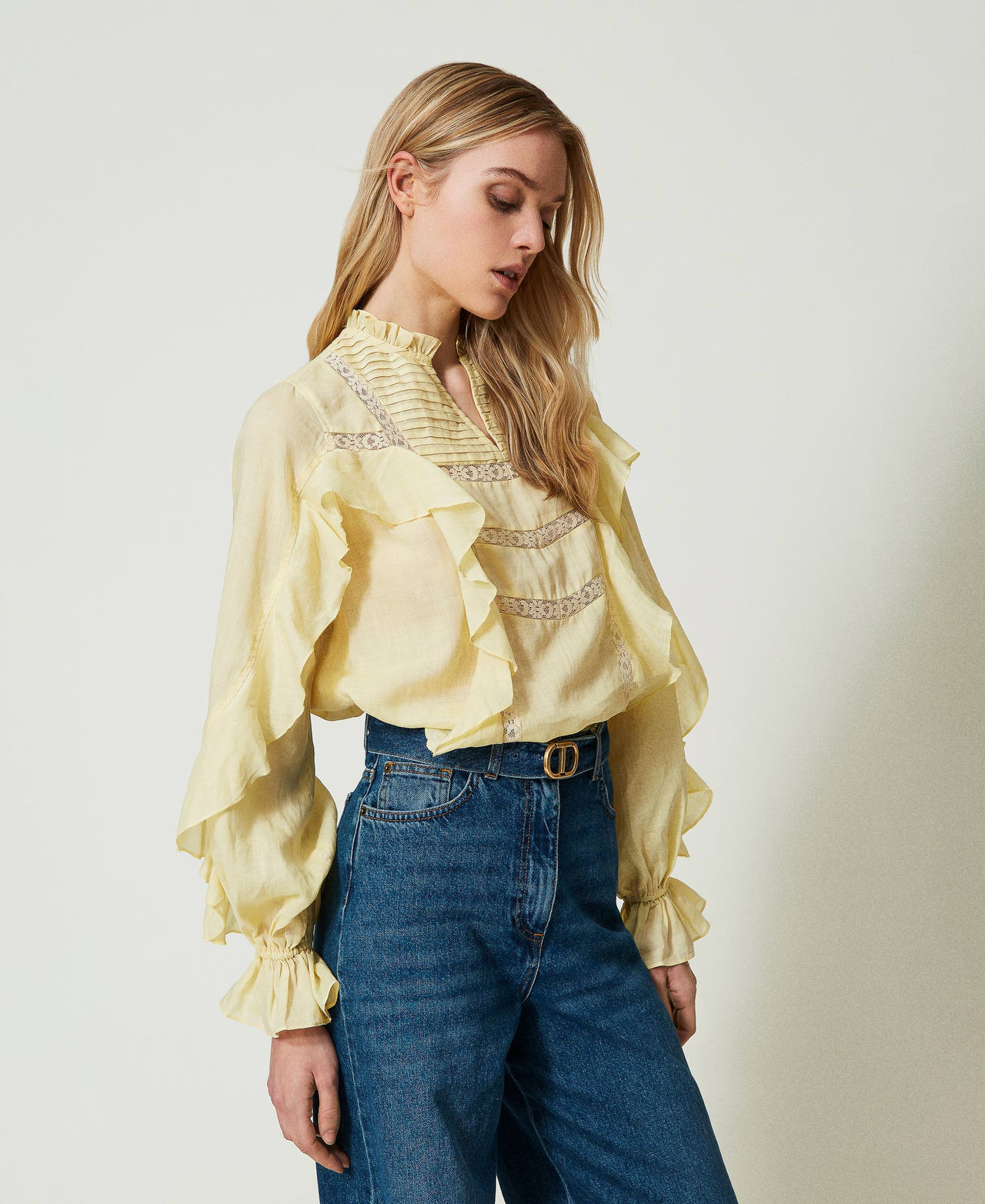 Ramie blouse with lace "Lemon Grass" Yellow Woman 241TP2530_11295_02