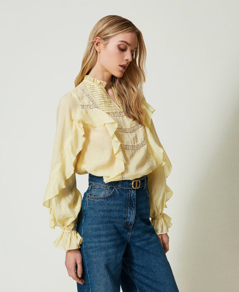 Ramie blouse with lace "Lemon Grass" Yellow Woman 241TP2530_11295_02