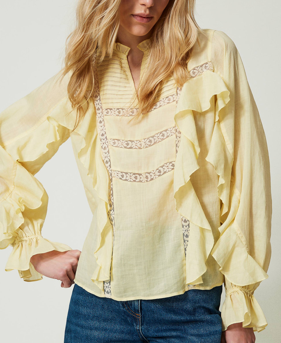 Blusa de ramio con encaje Amarillo "Lemon Grass" Mujer 241TP2530_11295_04