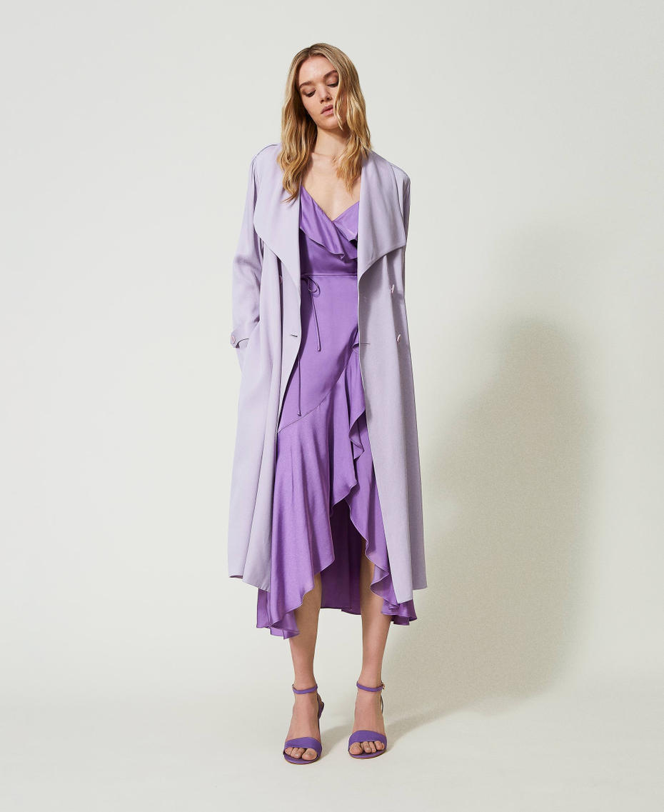 Satin trench coat with belt Bellflower Lilac Woman 241TP2540-01