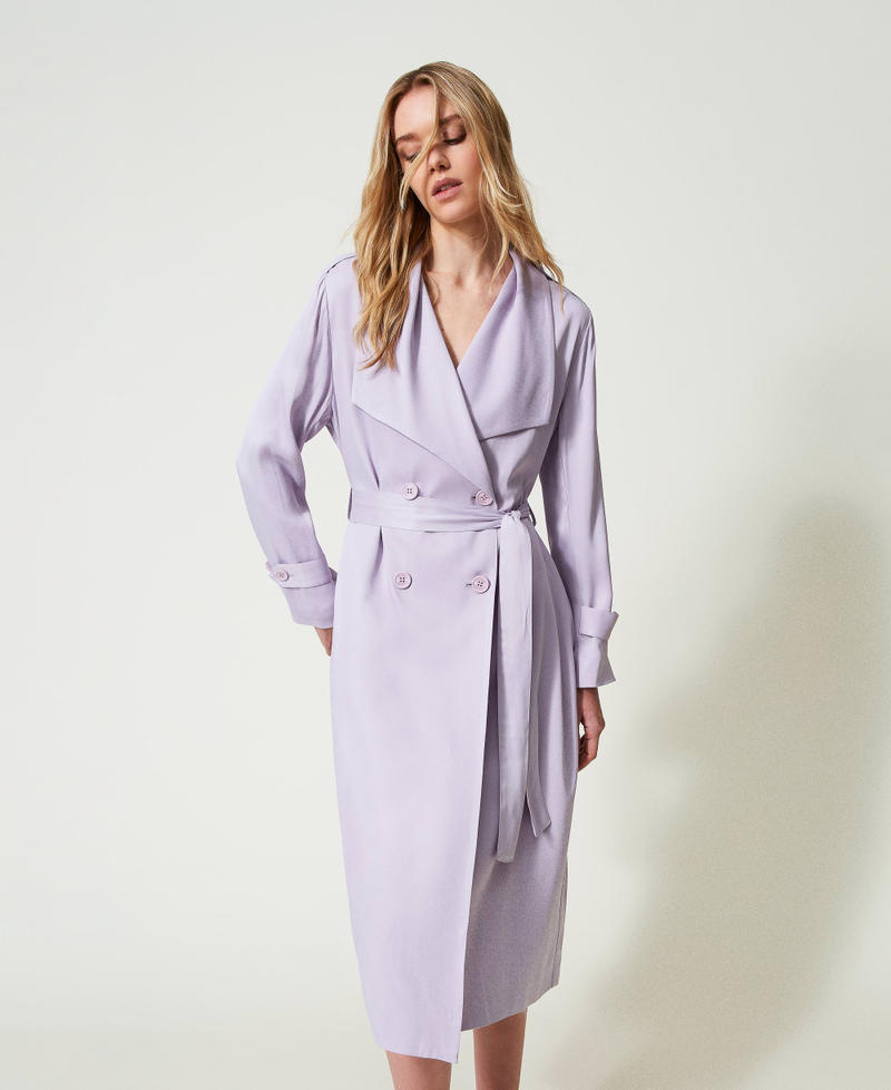 Satin trench coat with belt Bellflower Lilac Woman 241TP2540-02