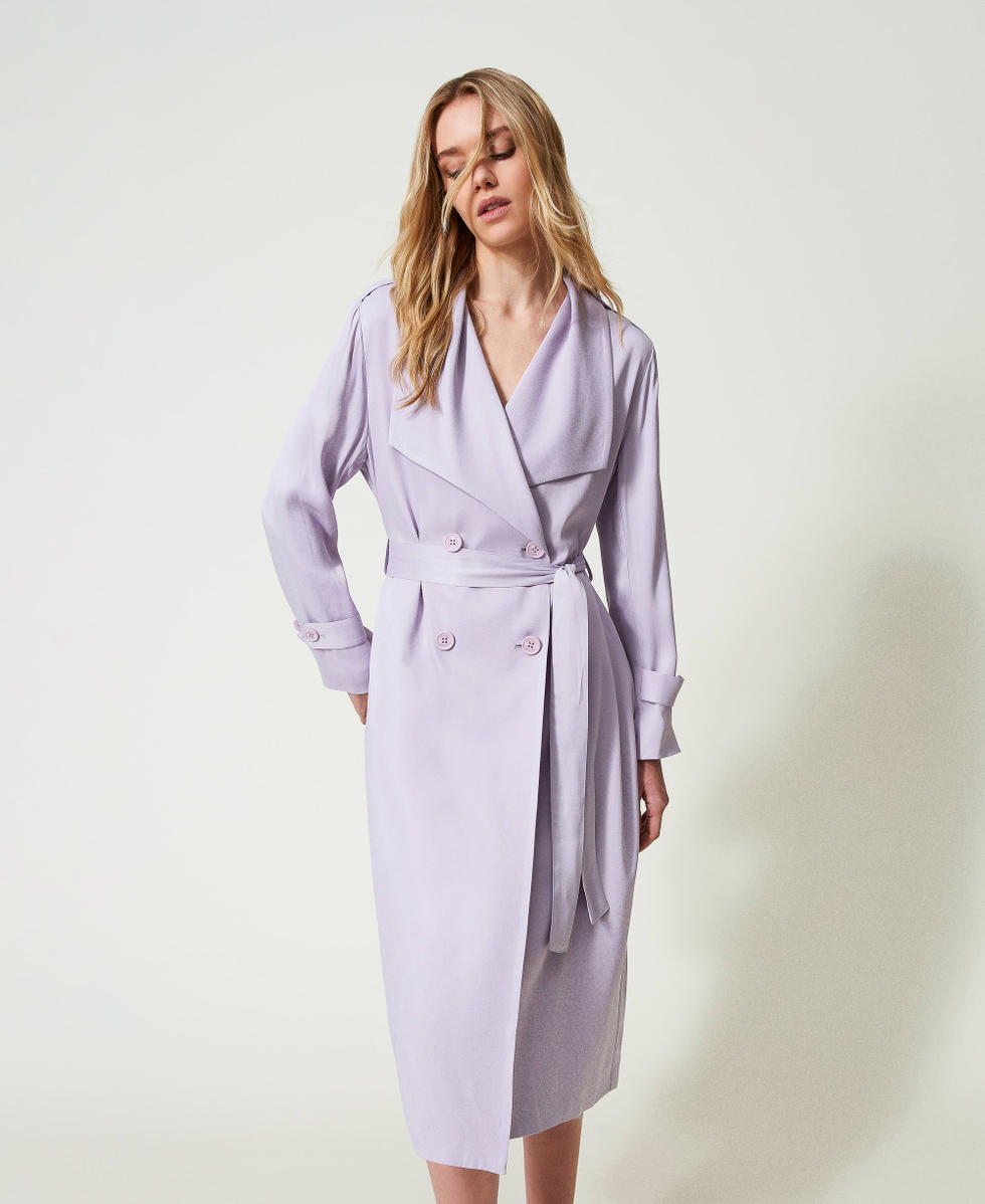 Satin trench coat with belt Woman Purple TWINSET Milano
