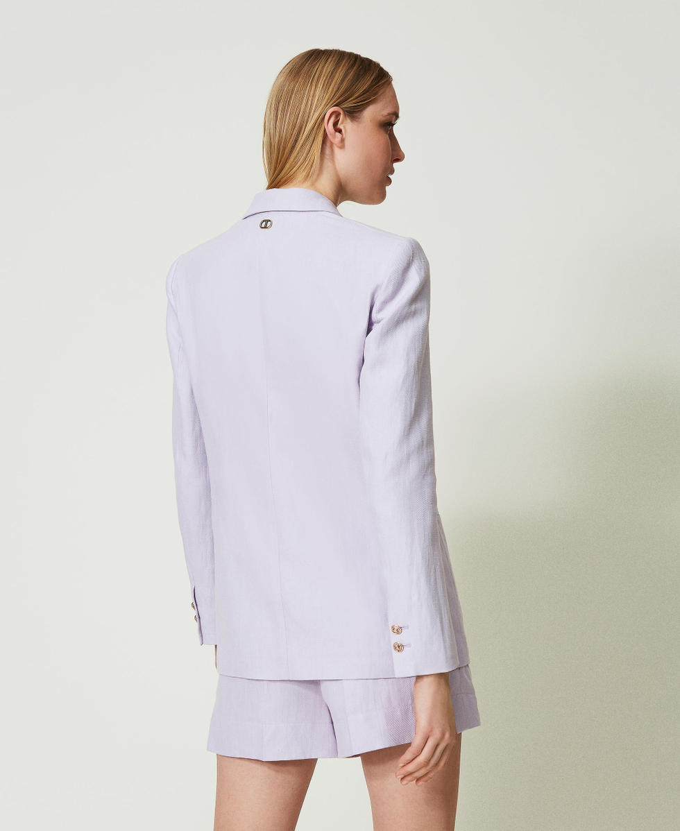 Linen twill blazer Bellflower Lilac Woman 241TP2560_00692_03