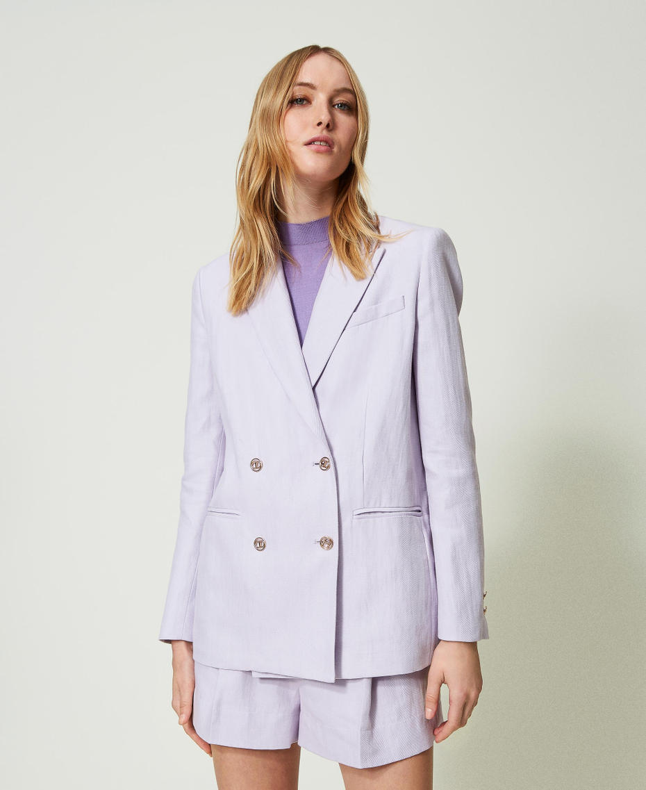 Giacca blazer in saia di lino Lilla Campanula Donna 241TP2560_00692_05