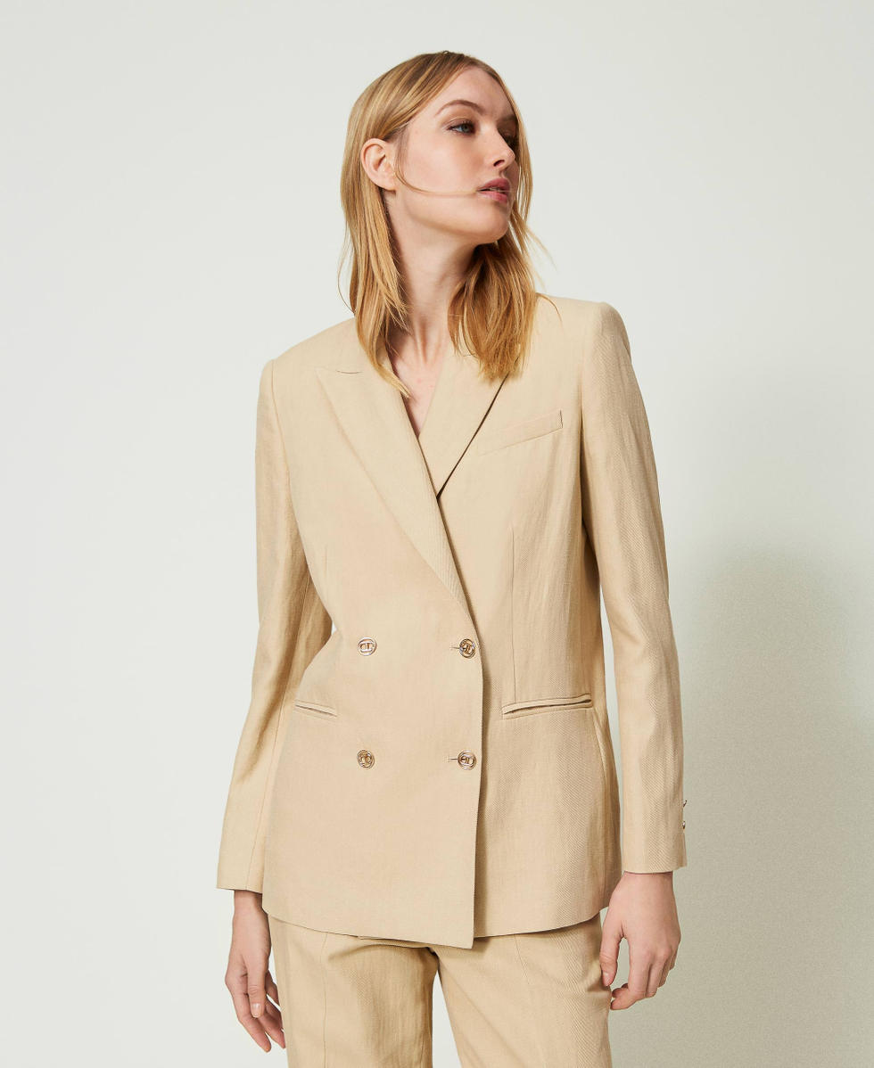 Linen twill blazer Woman, Beige