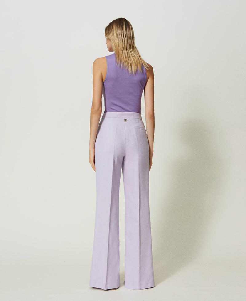 Linen twill trousers with slits Bellflower Lilac Woman 241TP2562_00692_03