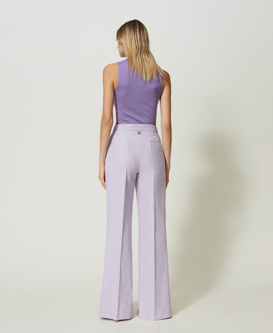 Pantalon en sergé de lin avec fentes Lilas Campanule Femme 241TP2562-03