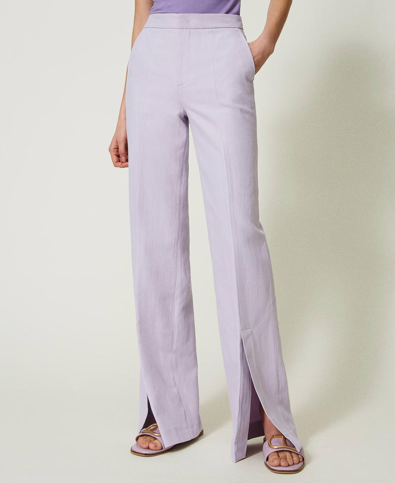 Linen twill trousers with slits Bellflower Lilac Woman 241TP2562_00692_04