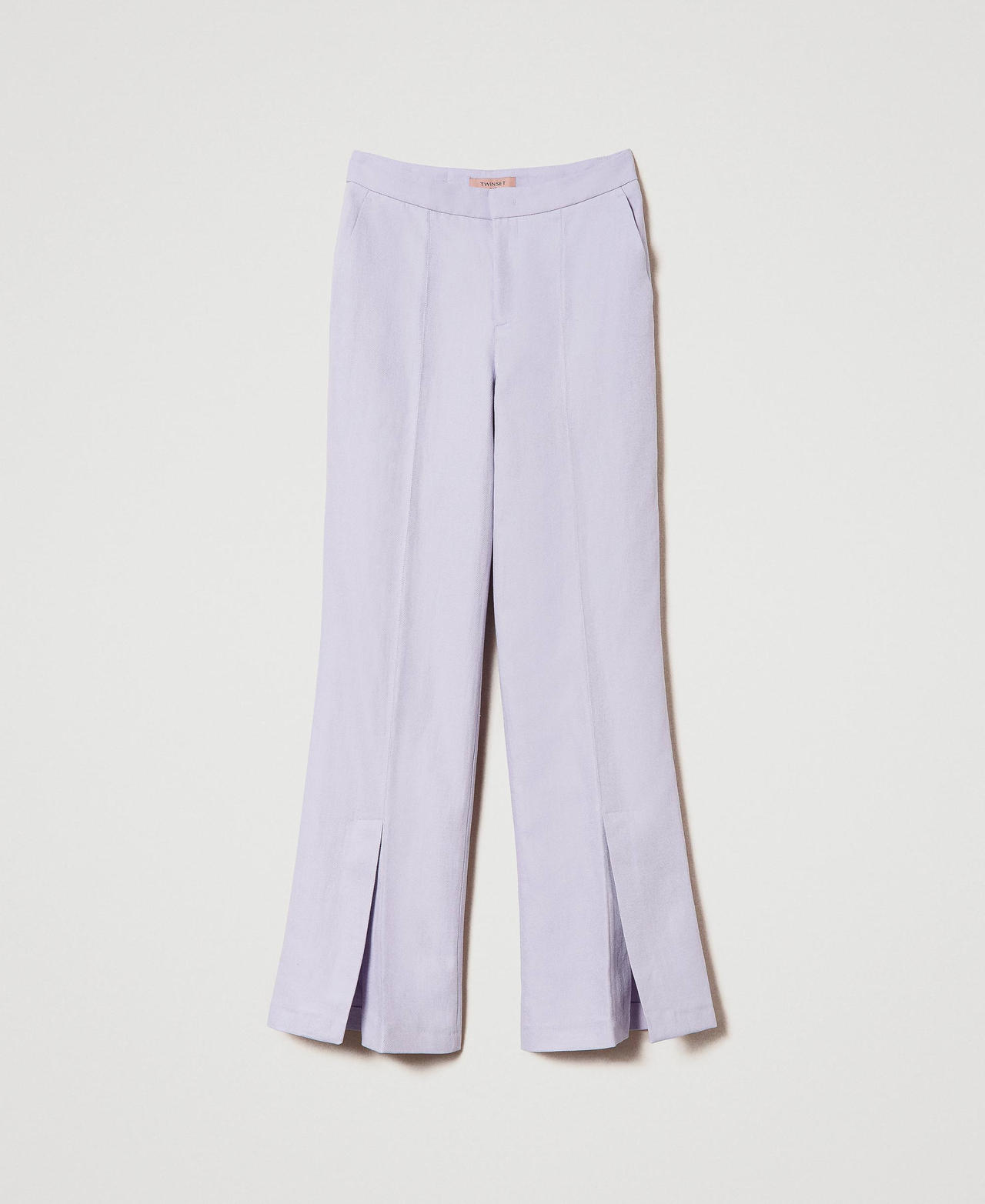 Pantalon en sergé de lin avec fentes Lilas Campanule Femme 241TP2562-0S
