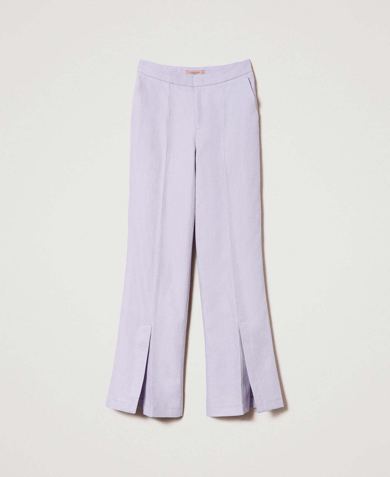 Linen twill trousers with slits Bellflower Lilac Woman 241TP2562_00692_0S