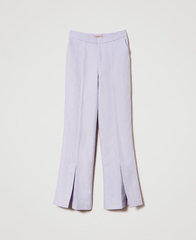 Pantaloni in saia di lino con spacchi Lilla Campanula Donna 241TP2562-0S