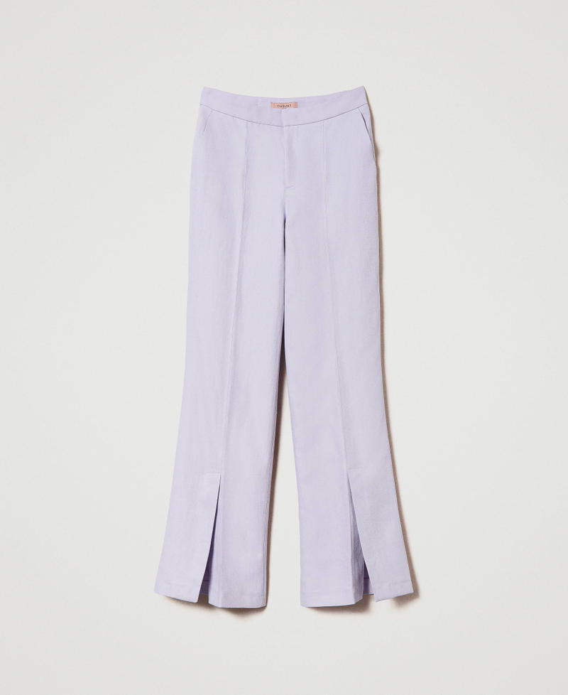 Linen twill trousers with slits Bellflower Lilac Woman 241TP2562_00692_0S
