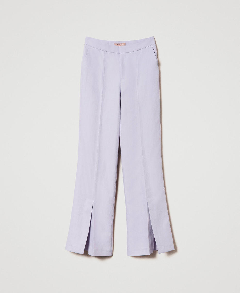 Linen twill trousers with slits Bellflower Lilac Woman 241TP2562_00692_S0
